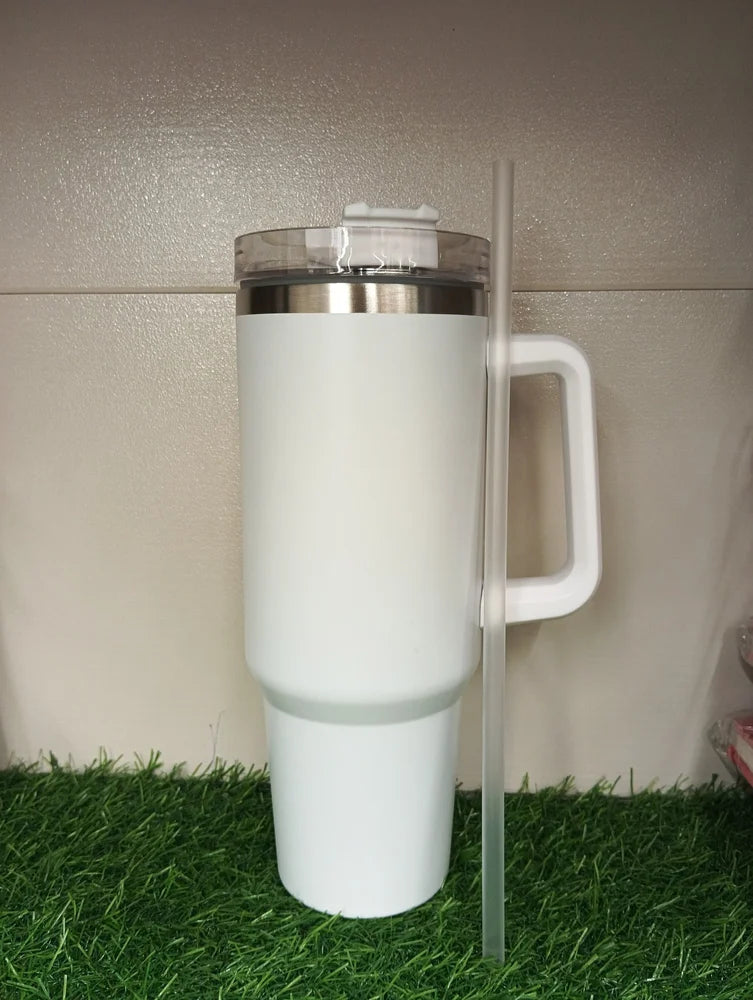 Flowsta Classic White Tumbler – 1200ml with Handle & Straw